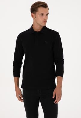 Erkek Regular Fit Polo Yaka Siyah Basic Sweatshirt - 50315941026