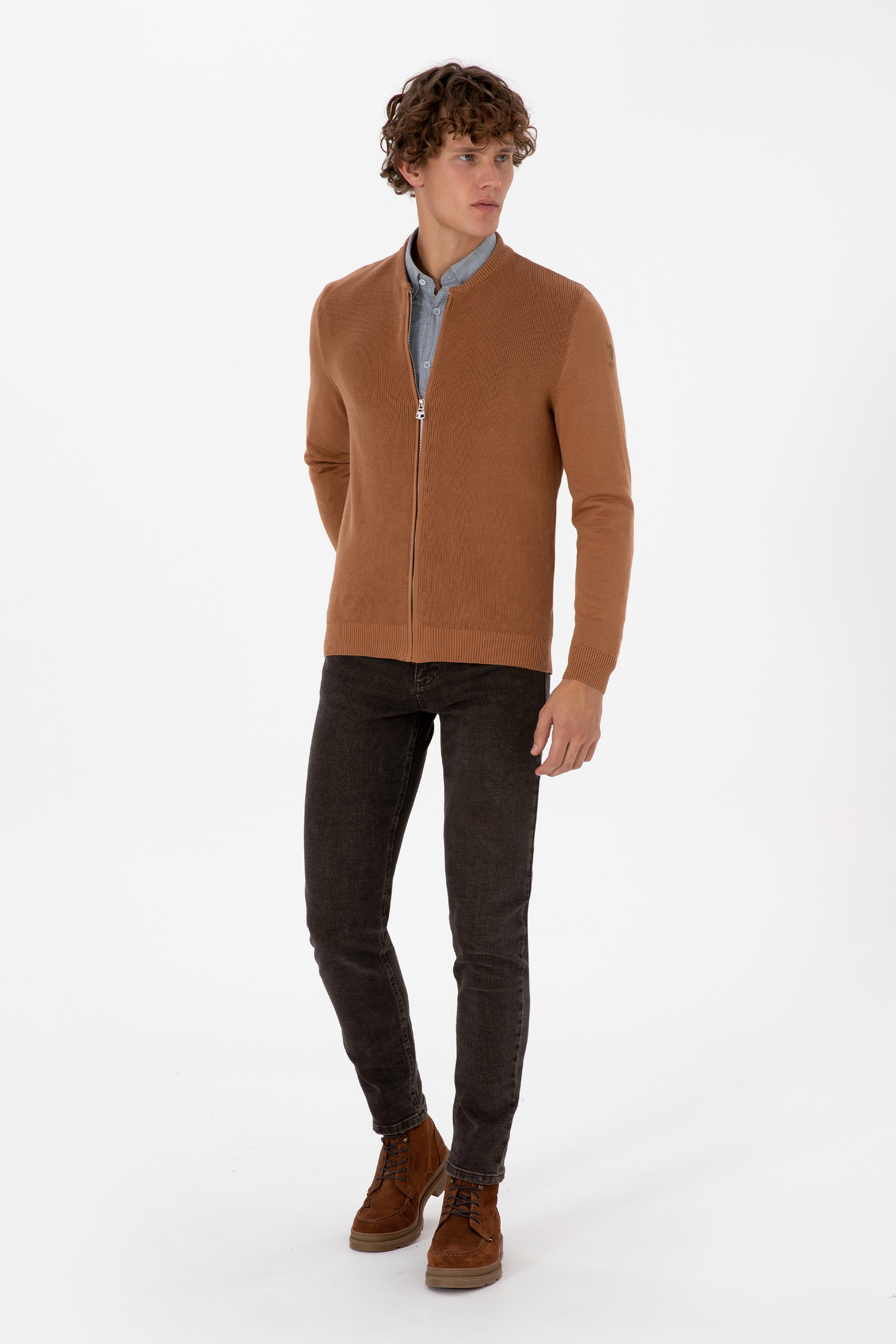 Erkek Camel Basic Triko Hırka - Image 4