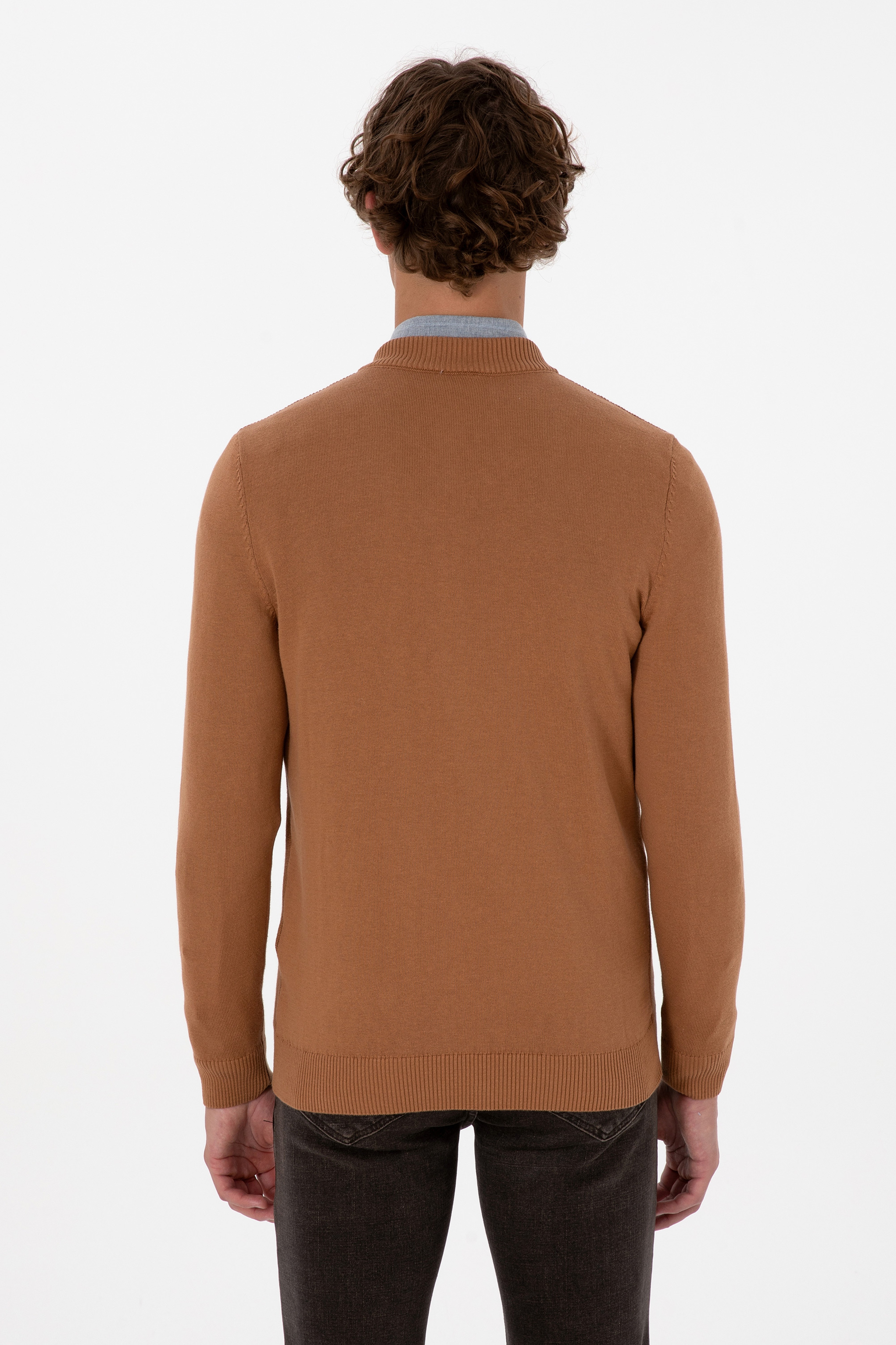 Erkek Camel Basic Triko Hırka - Image 5