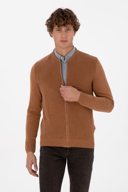 Erkek Camel Basic Triko Hırka