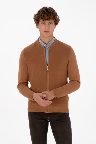 Erkek Camel Basic Triko Hırka