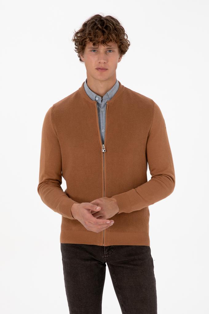 Erkek Camel Basic Triko Hırka