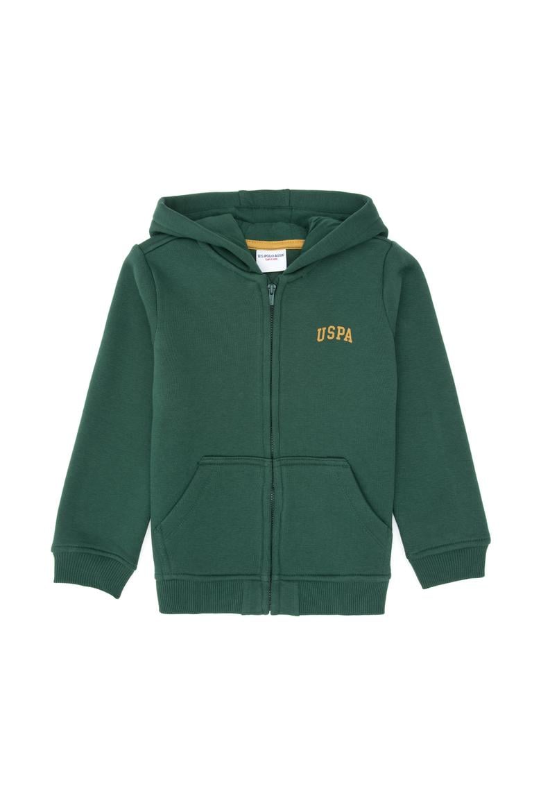 Erkek Çocuk Koyu Yeşil Örme Fermuarlı Kapüşonlu Hırka