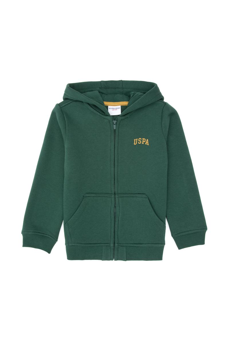 Erkek Çocuk Koyu Yeşil Örme Fermuarlı Kapüşonlu Hırka
