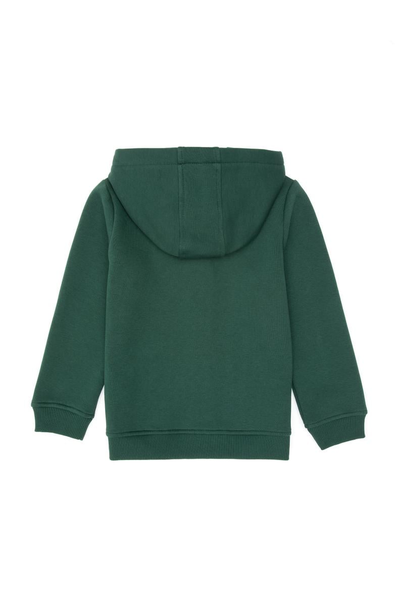 Erkek Çocuk Koyu Yeşil Örme Fermuarlı Kapüşonlu Hırka
