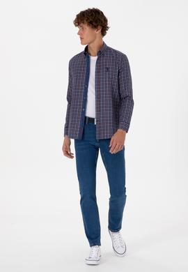 Erkek Bakır Ekoseli Uzun Kollu Lacivert Gömlek - 50316631001