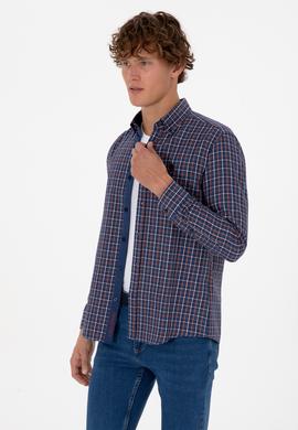 Erkek Bakır Ekoseli Uzun Kollu Lacivert Gömlek - 50316631001
