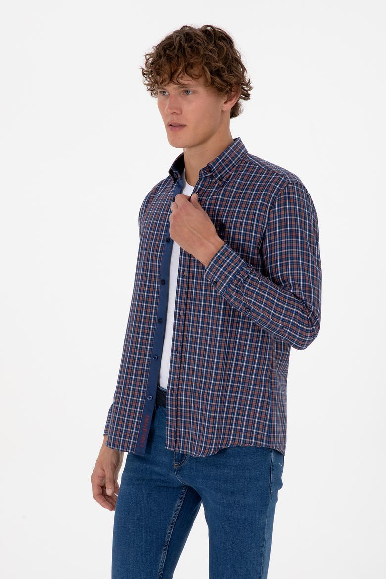 Erkek Bakır Ekoseli Uzun Kollu Lacivert Gömlek - 50316631001