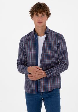 Erkek Bakır Ekoseli Uzun Kollu Lacivert Gömlek - 50316631001