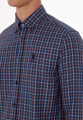 Erkek Bakır Ekoseli Uzun Kollu Lacivert Gömlek - 50316631001