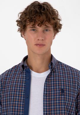 Erkek Bakır Ekoseli Uzun Kollu Lacivert Gömlek - 50316631001