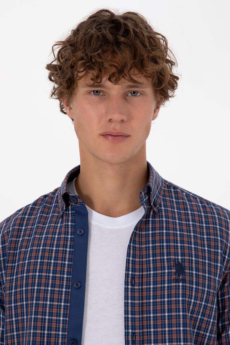 Erkek Bakır Ekoseli Uzun Kollu Lacivert Gömlek - 50316631001