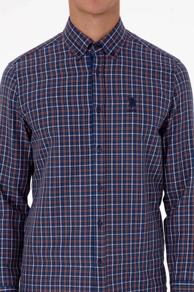 Erkek Bakır Ekoseli Uzun Kollu Lacivert Gömlek - 50316631001