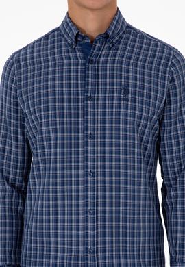 Erkek Mavi Ekoseli Uzun Kollu Lacivert Gömlek - 50316631014