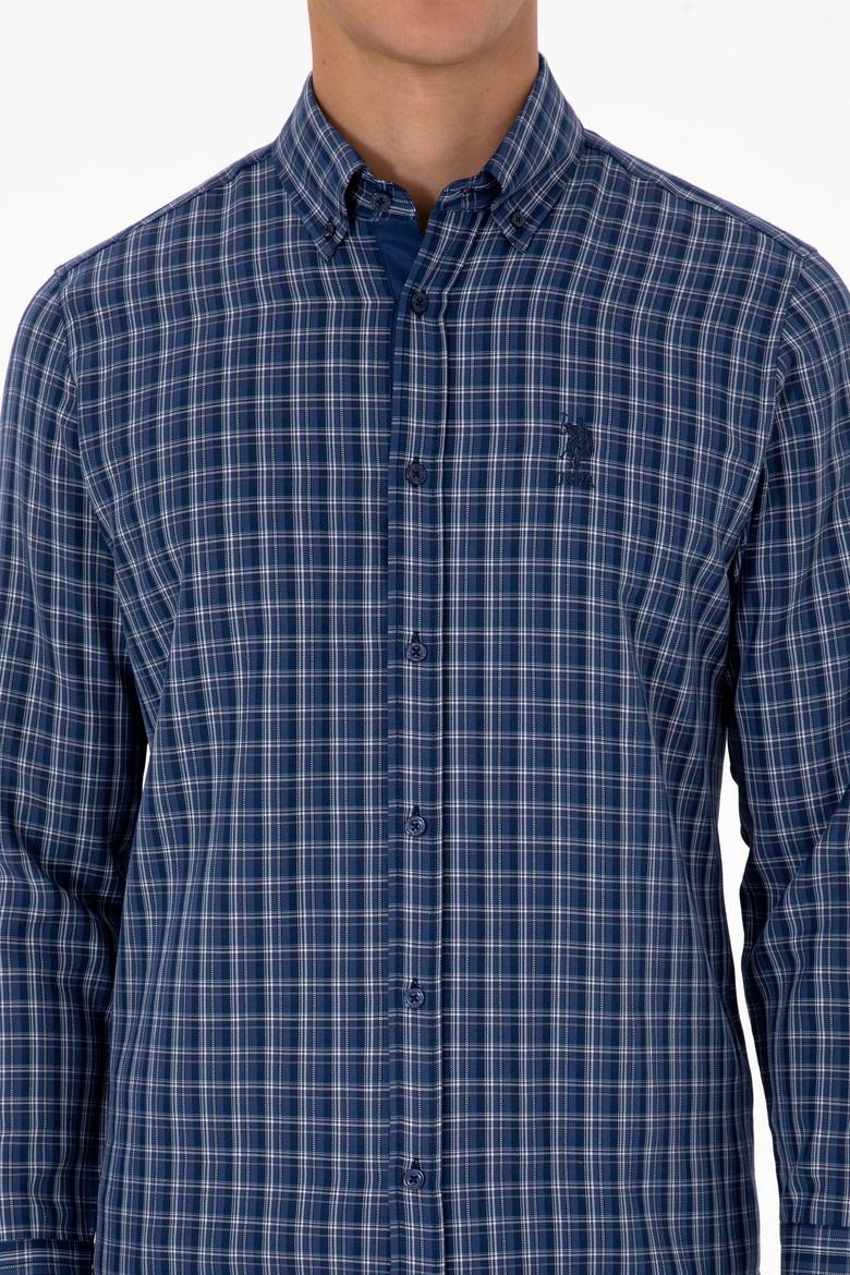Erkek Mavi Ekoseli Uzun Kollu Lacivert Gömlek - 50316631014