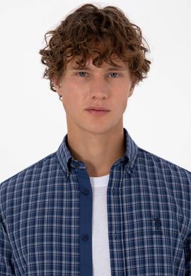 Erkek Mavi Ekoseli Uzun Kollu Lacivert Gömlek - 50316631014