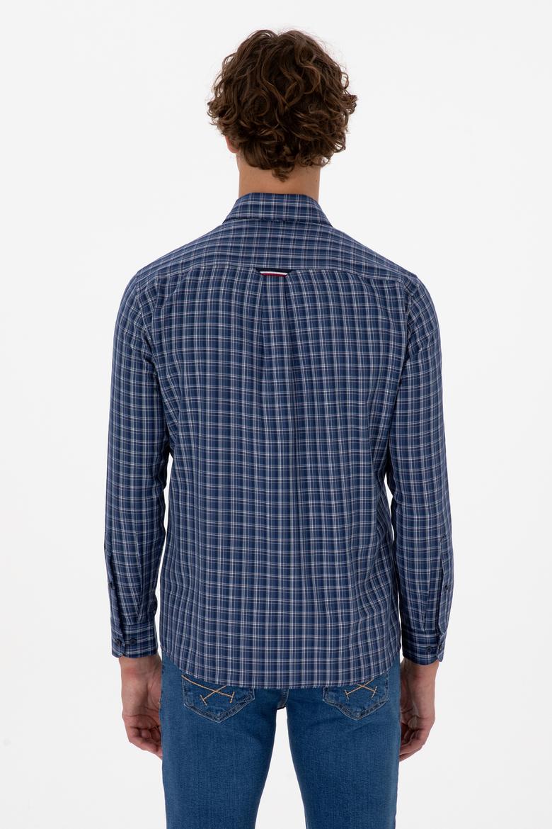 Erkek Mavi Ekoseli Uzun Kollu Lacivert Gömlek - 50316631014