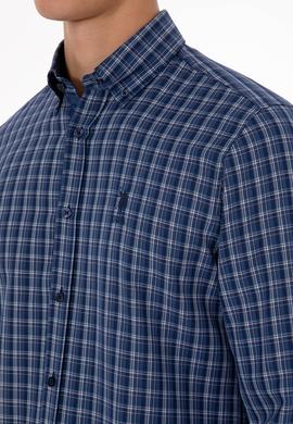 Erkek Mavi Ekoseli Uzun Kollu Lacivert Gömlek - 50316631014