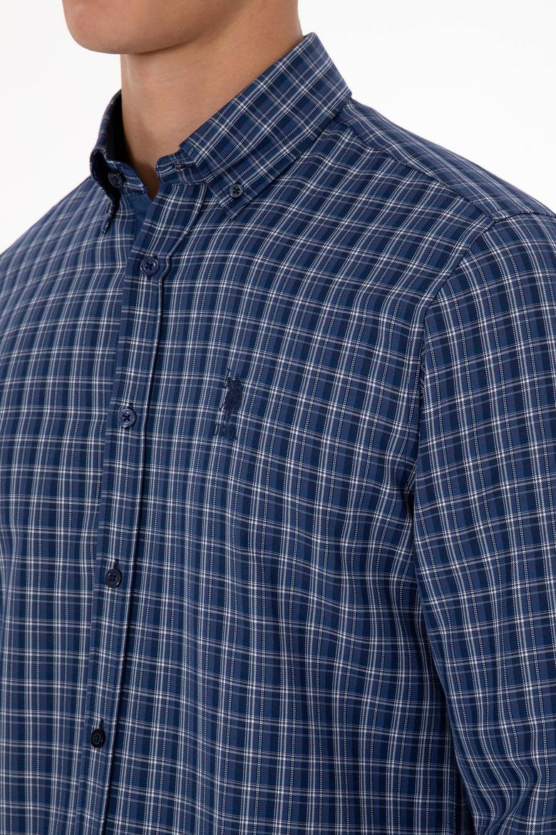 Erkek Mavi Ekoseli Uzun Kollu Lacivert Gömlek - 50316631014