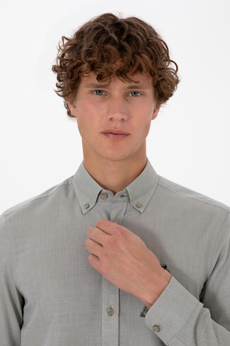 Erkek Açık Haki Uzun Kollu Basic Gömlek - 50307677118