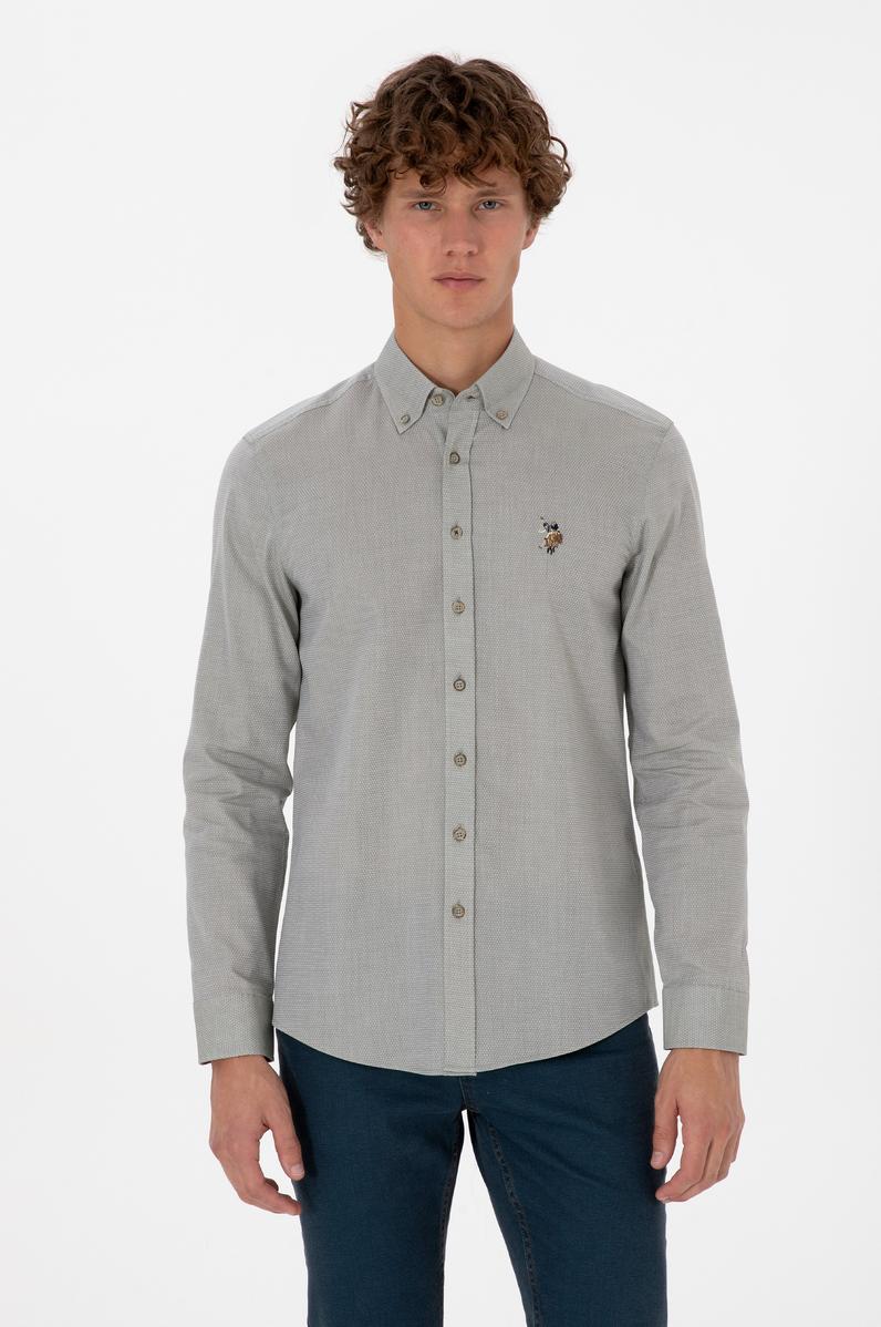 Erkek Açık Haki Uzun Kollu Basic Gömlek