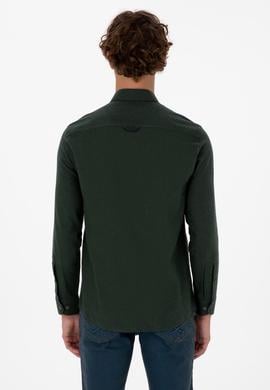 Erkek Koyu Yeşil Uzun Kollu Basic Gömlek - 50307686086