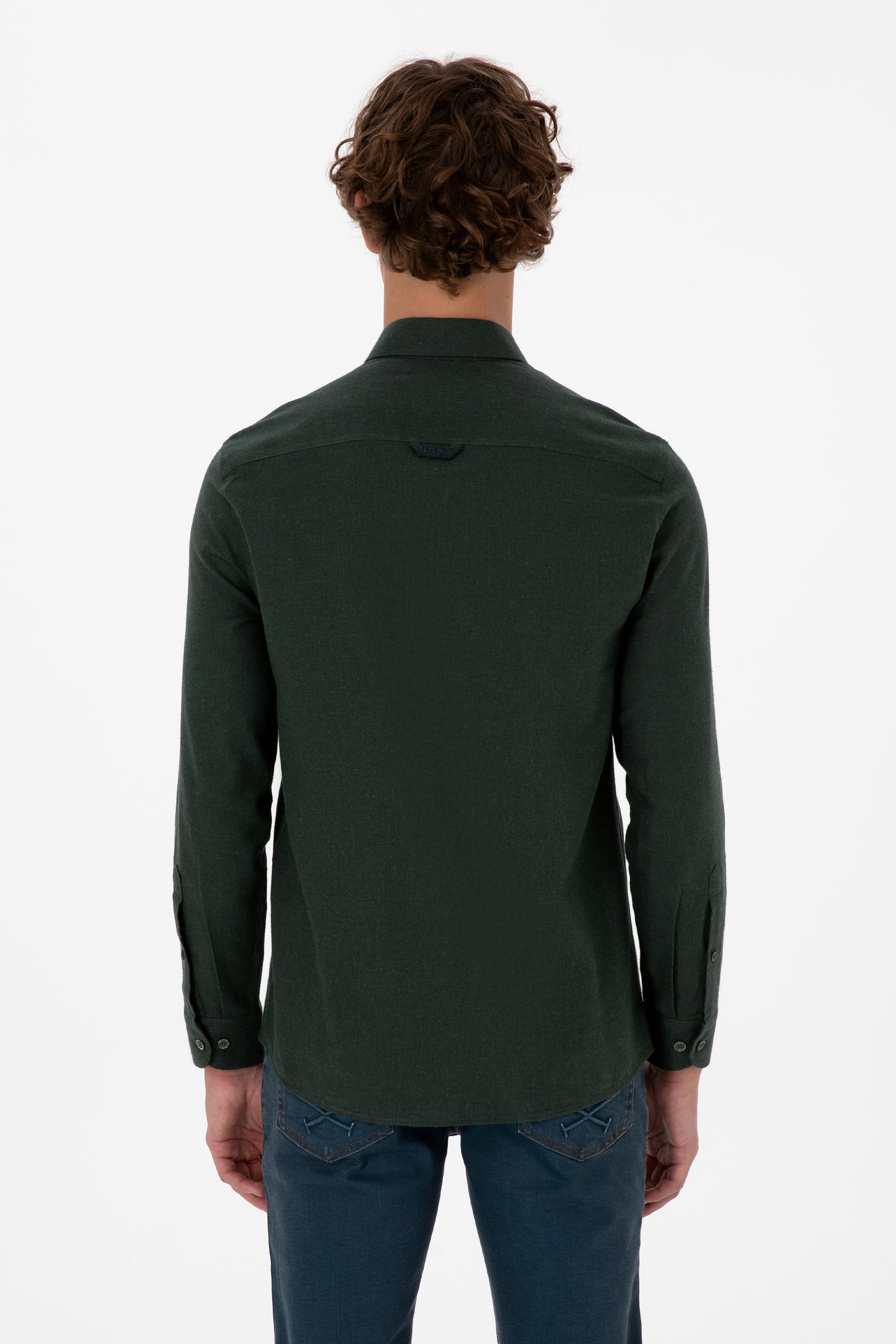 Erkek Koyu Yeşil Uzun Kollu Basic Gömlek