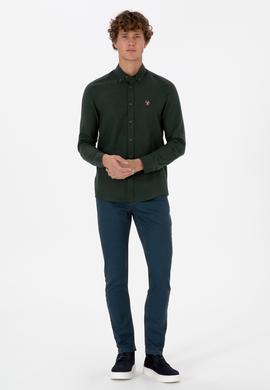 Erkek Koyu Yeşil Uzun Kollu Basic Gömlek - 50307686086