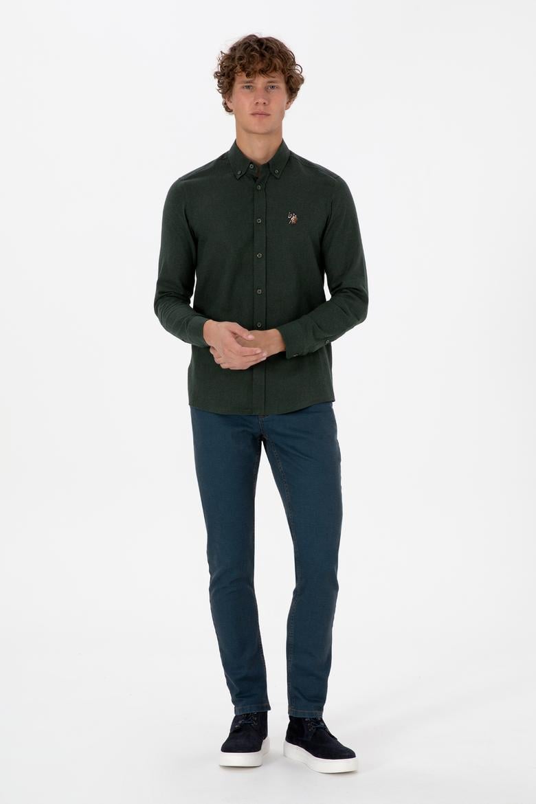 Erkek Koyu Yeşil Uzun Kollu Basic Gömlek - 50307686086