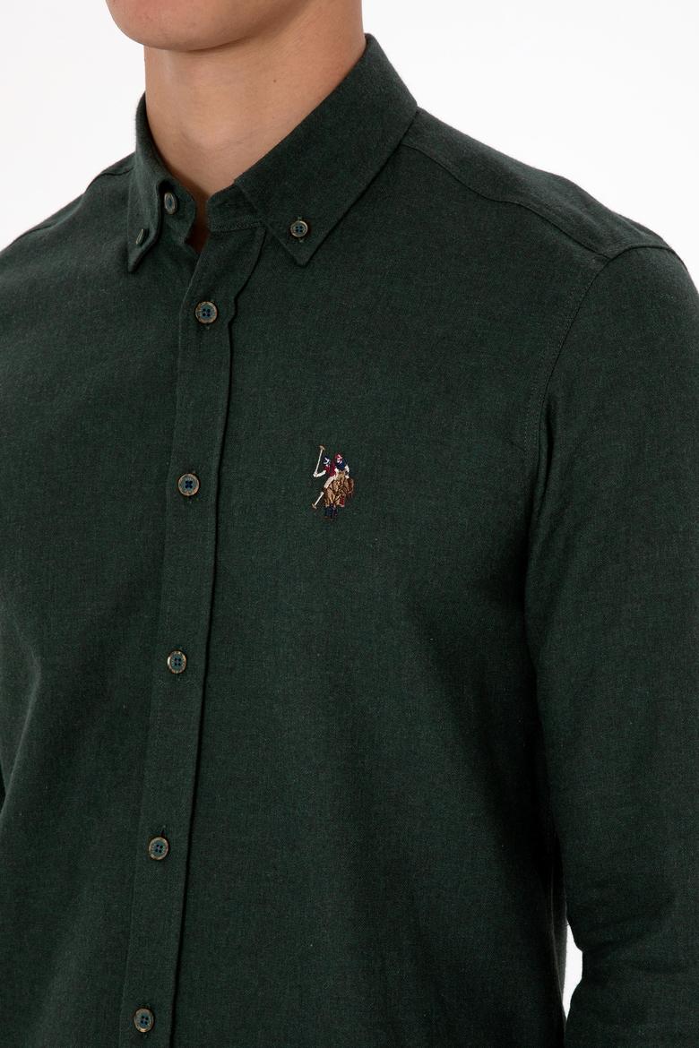 Erkek Koyu Yeşil Uzun Kollu Basic Gömlek - 50307686086