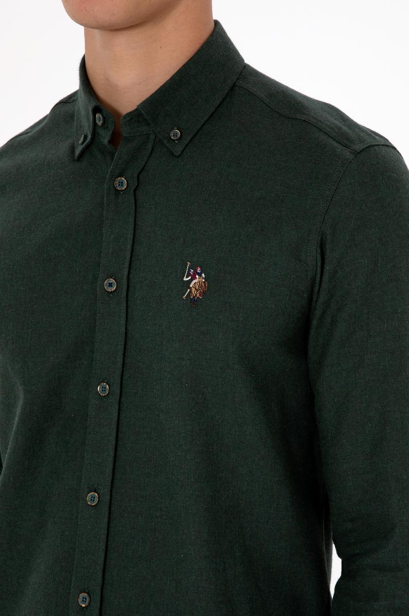 Erkek Koyu Yeşil Uzun Kollu Basic Gömlek