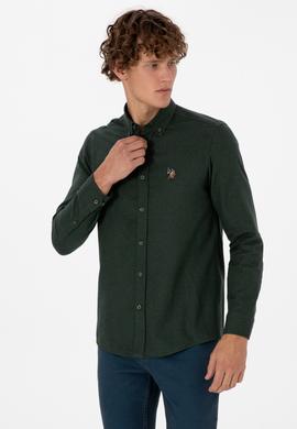Erkek Koyu Yeşil Uzun Kollu Basic Gömlek - 50307686086