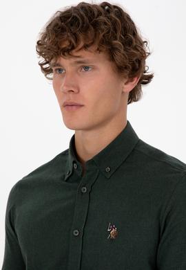 Erkek Koyu Yeşil Uzun Kollu Basic Gömlek - 50307686086