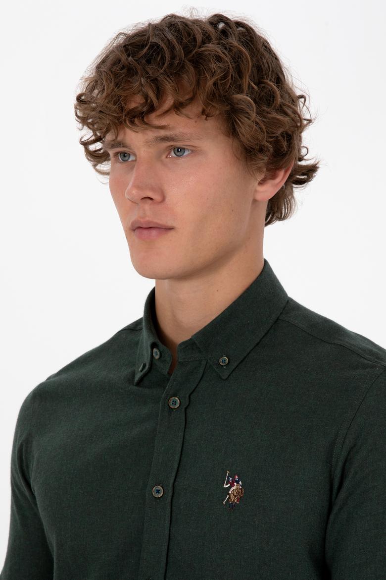 Erkek Koyu Yeşil Uzun Kollu Basic Gömlek - 50307686086