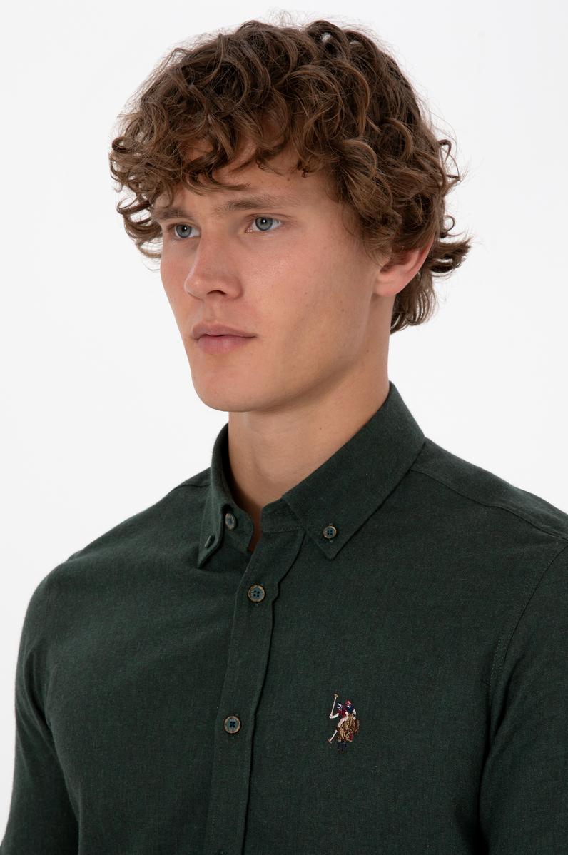 Erkek Koyu Yeşil Uzun Kollu Basic Gömlek