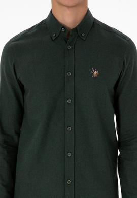 Erkek Koyu Yeşil Uzun Kollu Basic Gömlek - 50307686086