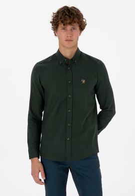 Erkek Koyu Yeşil Uzun Kollu Basic Gömlek - 50307686086