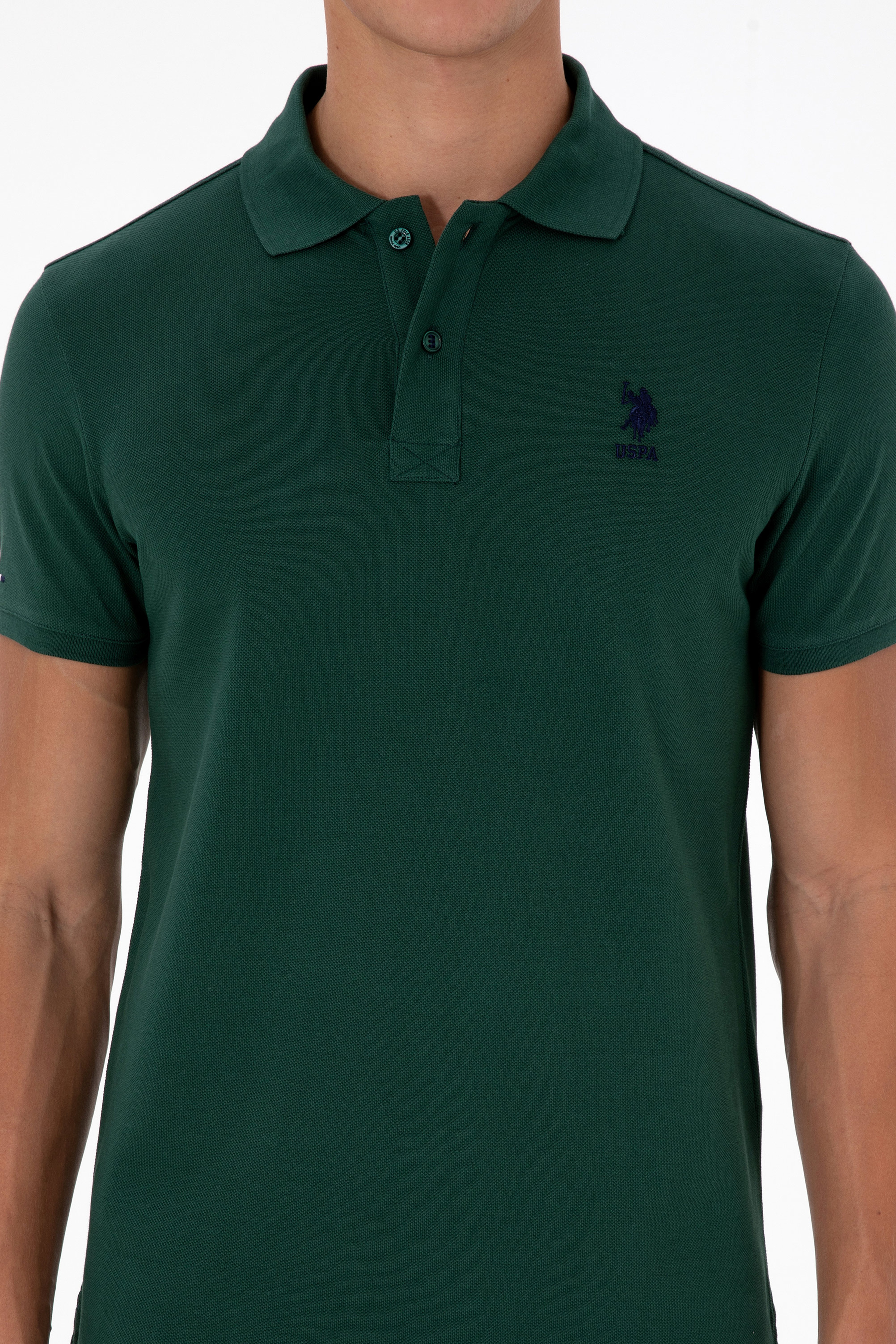 Erkek Koyu Slim Fit Polo Yaka Yeşil Basic Tişört
