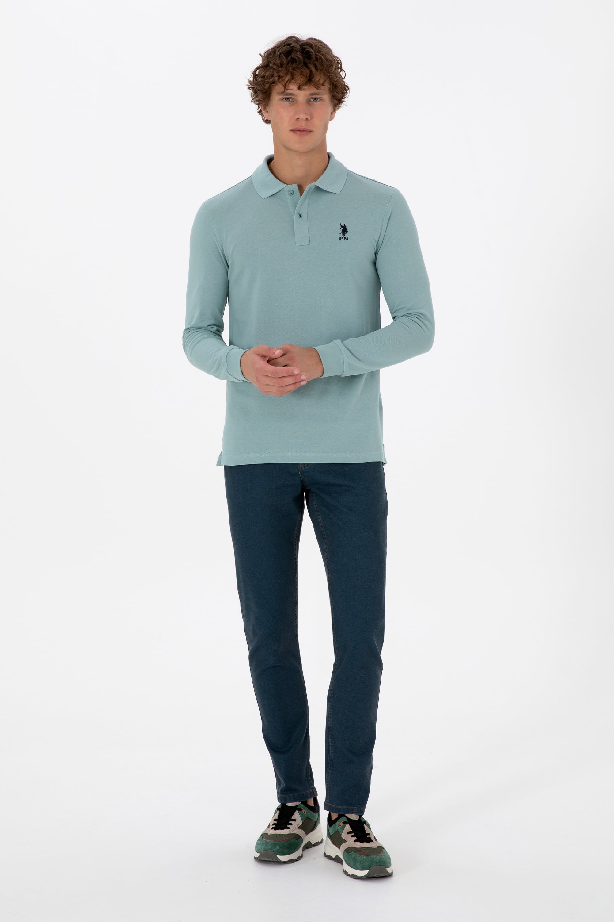 Erkek Regular Fit Polo Yaka Mint Basic Sweatshirt - Image 4