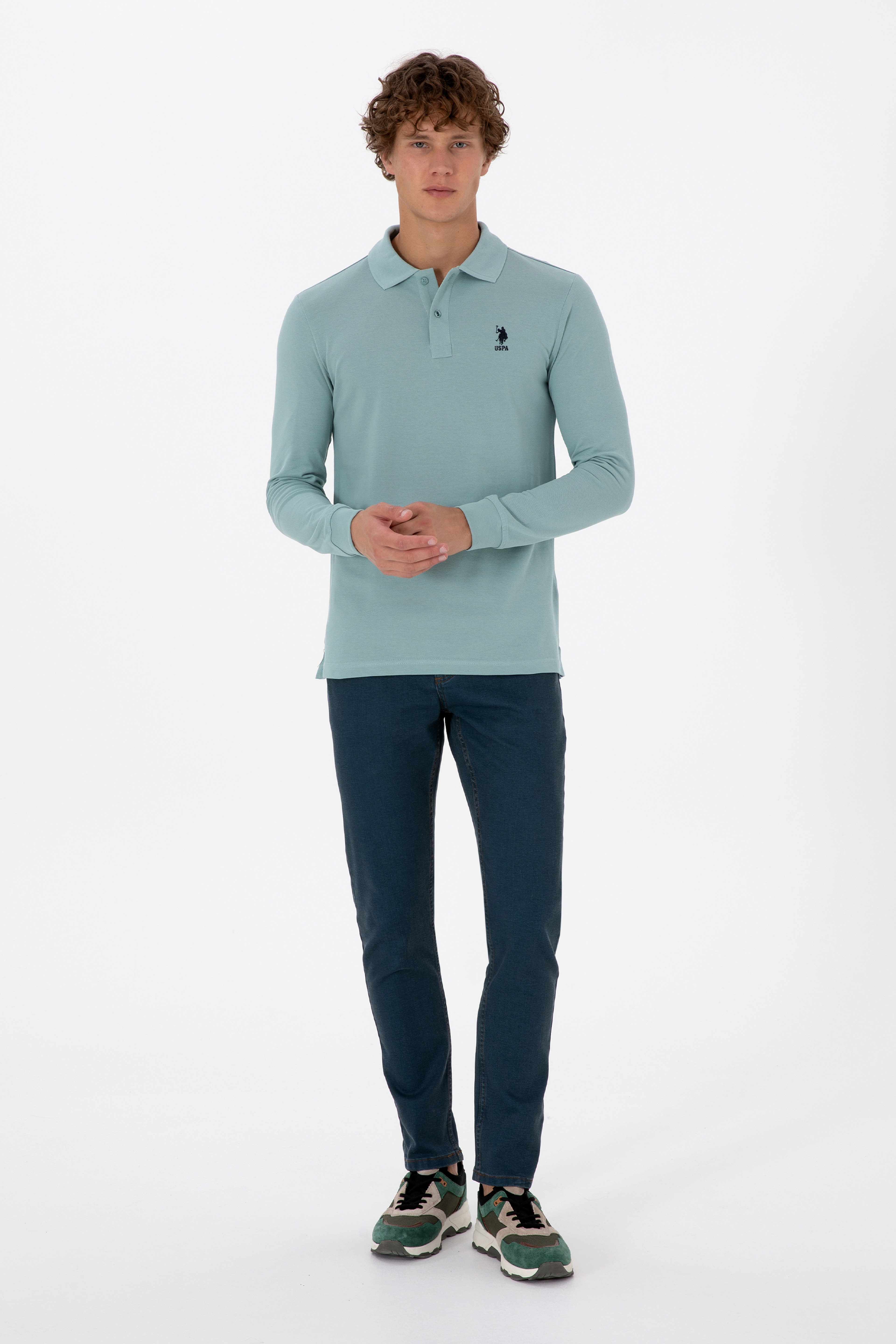 Erkek Regular Fit Polo Yaka Mint Basic Sweatshirt