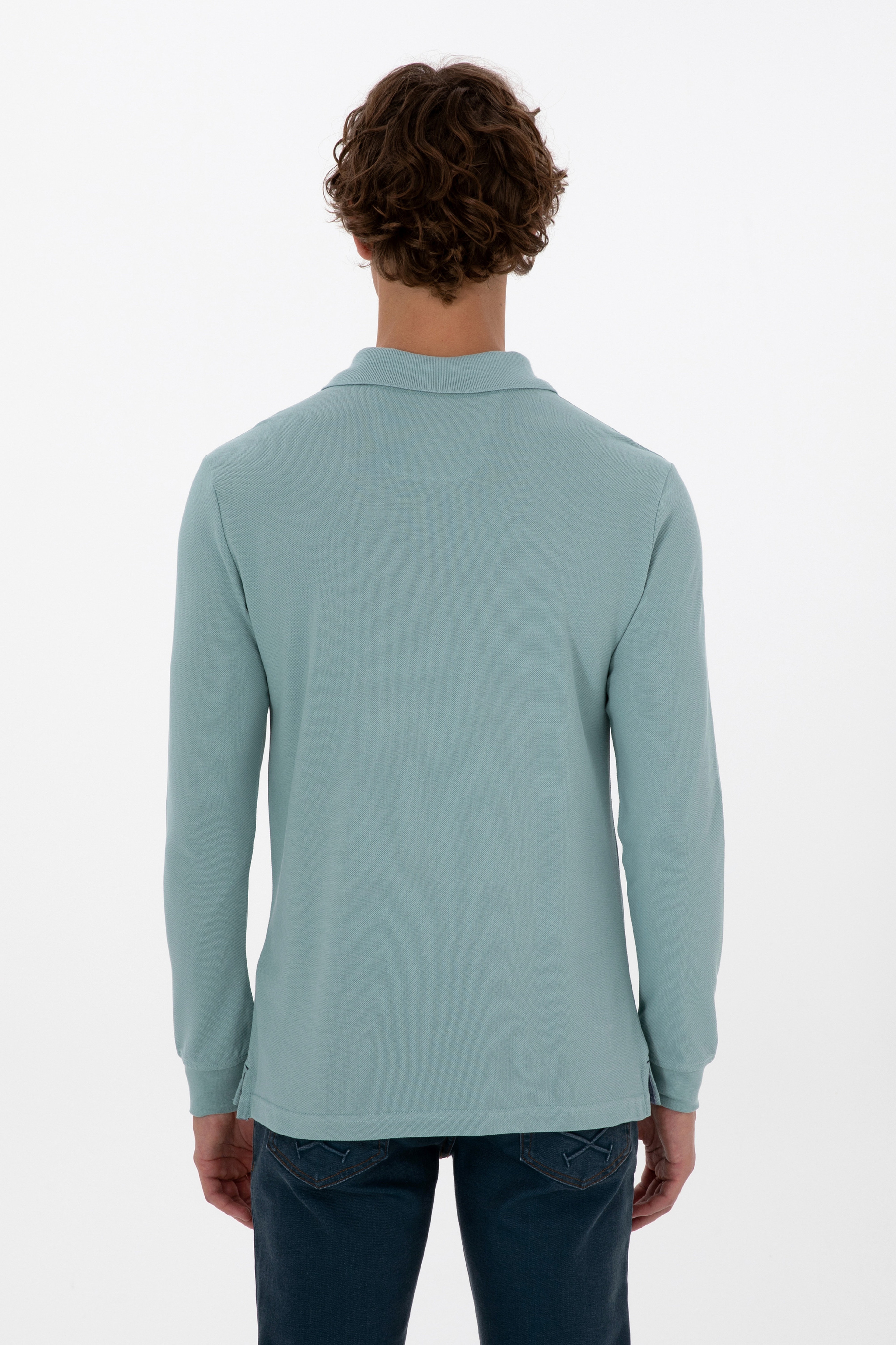Erkek Regular Fit Polo Yaka Mint Basic Sweatshirt