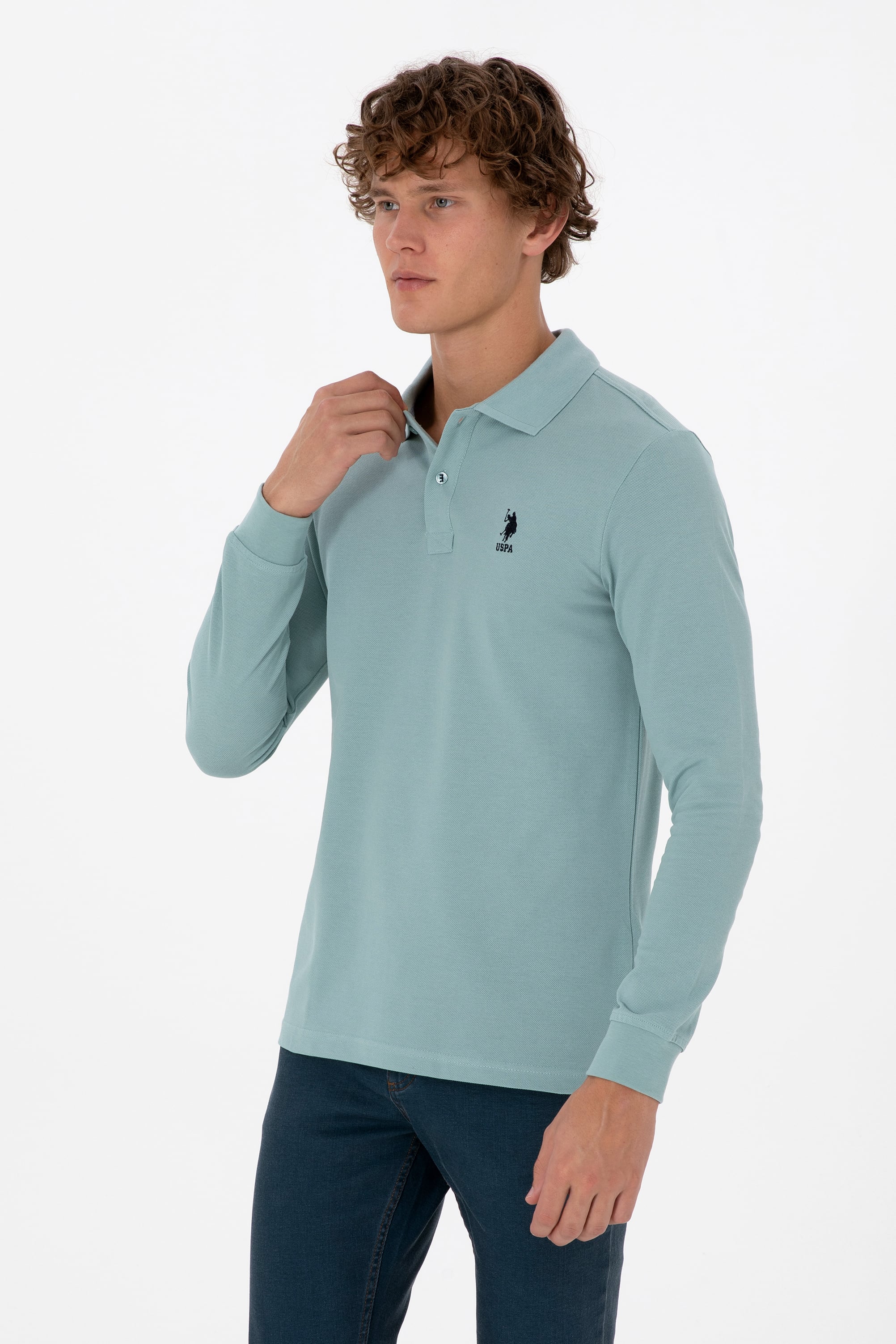 Erkek Regular Fit Polo Yaka Mint Basic Sweatshirt - Image 3