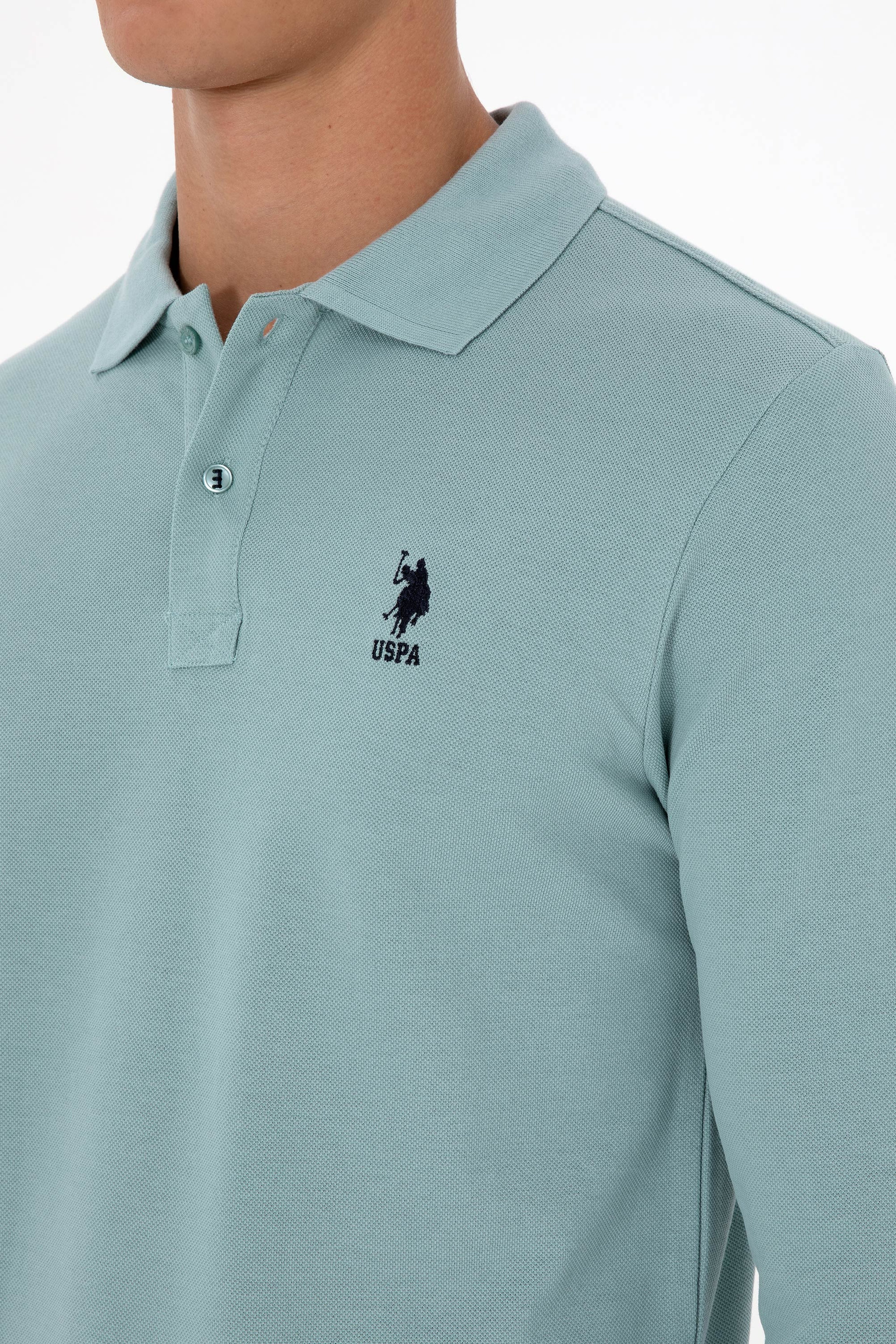 Erkek Regular Fit Polo Yaka Mint Basic Sweatshirt