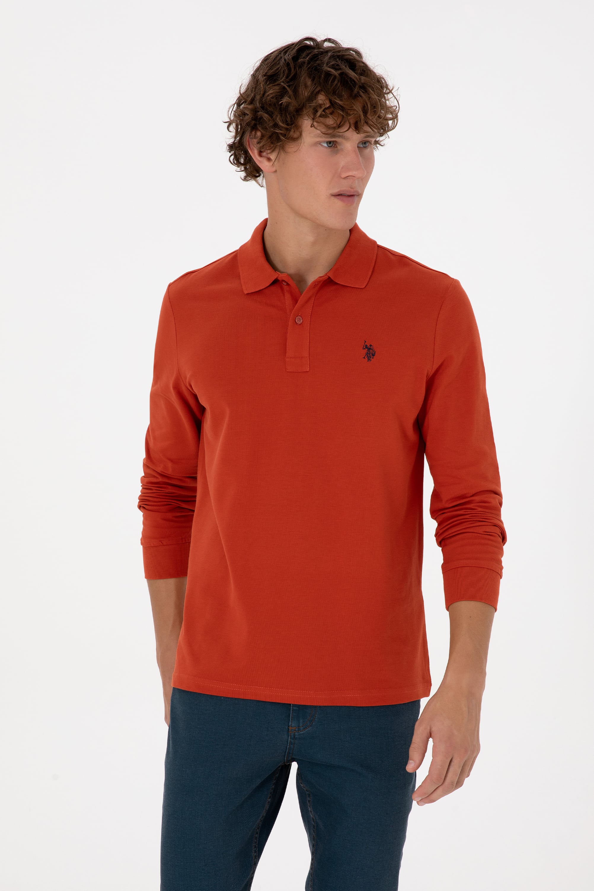 Erkek Regular Fit Polo Yaka Kiremit Basic Sweatshirt - Image 3