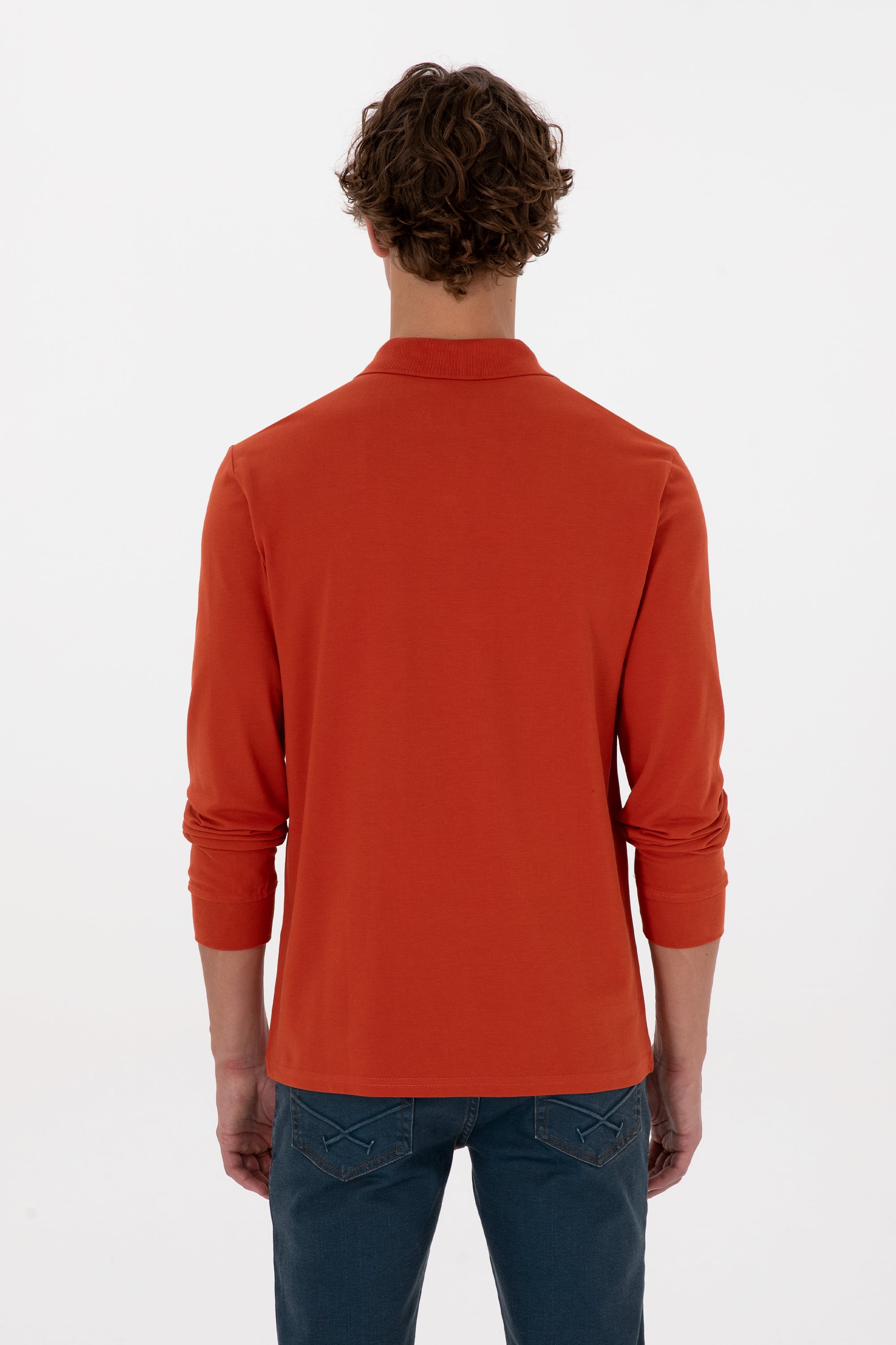 Erkek Regular Fit Polo Yaka Kiremit Basic Sweatshirt - Image 5
