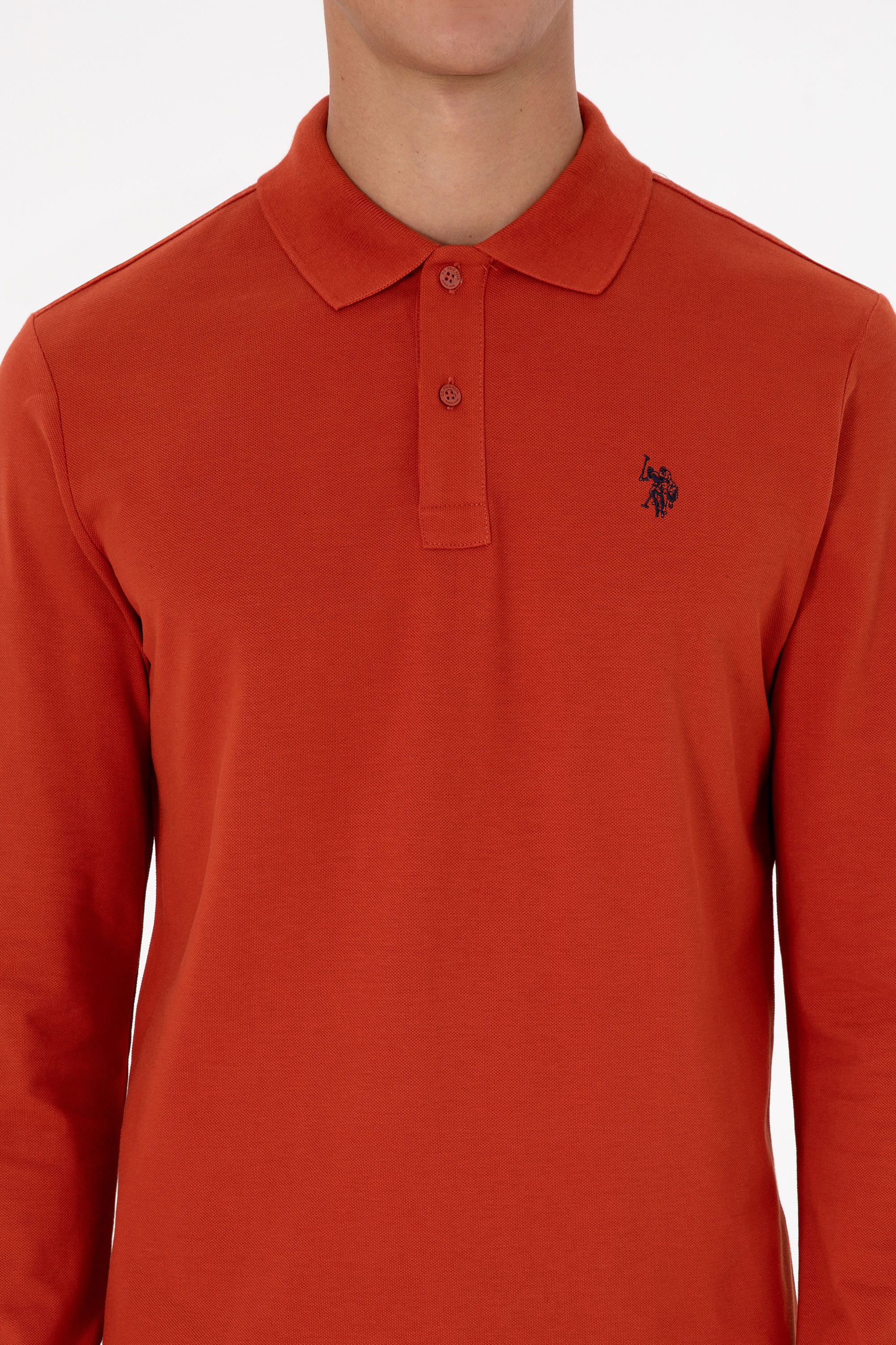 Erkek Regular Fit Polo Yaka Kiremit Basic Sweatshirt - Image 6