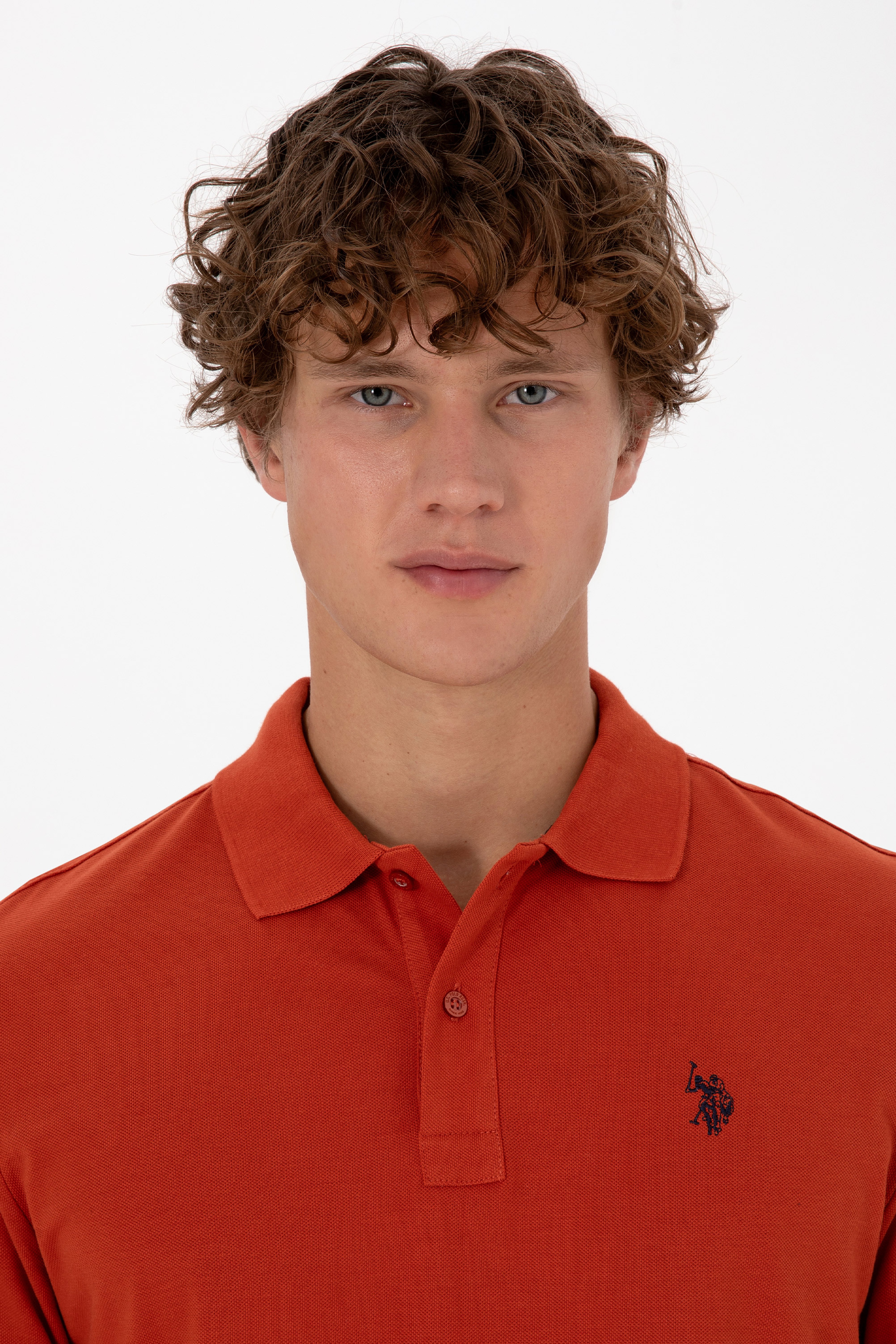 Erkek Regular Fit Polo Yaka Kiremit Basic Sweatshirt
