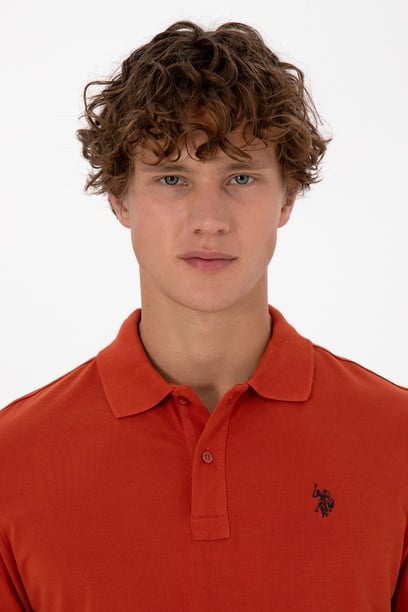 Erkek Regular Fit Polo Yaka Kiremit Basic Sweatshirt