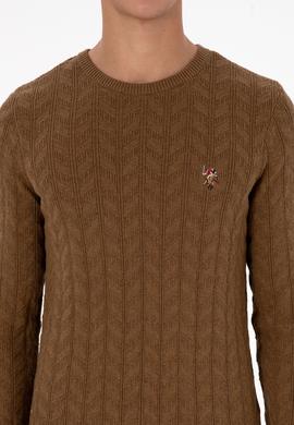 Erkek Slim Fit Bisiklet Yaka Desenli Haki Melanj Kazak - 50307836014