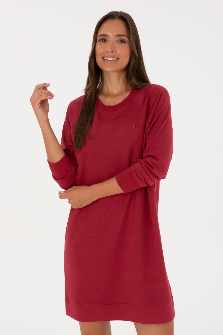Kadın Koyu Frambuaz Modal Karışımlı Mini Boy Bisiklet Yaka Örme Elbise - 50313438021